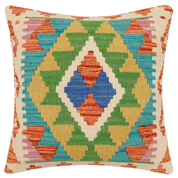 handmade Traditional Pillow Rust Blue Hand-Woven SQUARE 100% WOOL Hand woven turkish pillow2' x 2'